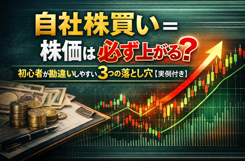 自社株買いは必ず株価が上がるわけではないことを示す株価チャートと疑問符のイメージ