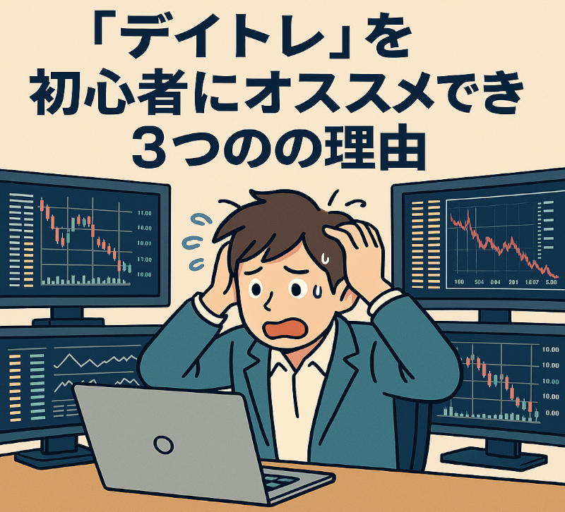 慣れないデイトレードに戸惑う初心者と、乱高下する株価チャート