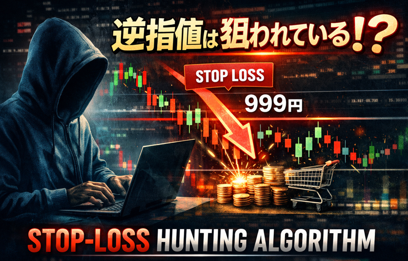 アルゴリズム取引が逆指値を狙って株価を動かす板のイメージ