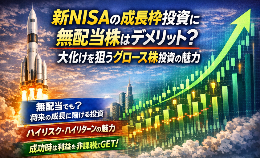 新NISAの成長枠で無配当グロース株投資の魅力を解説するイメージ