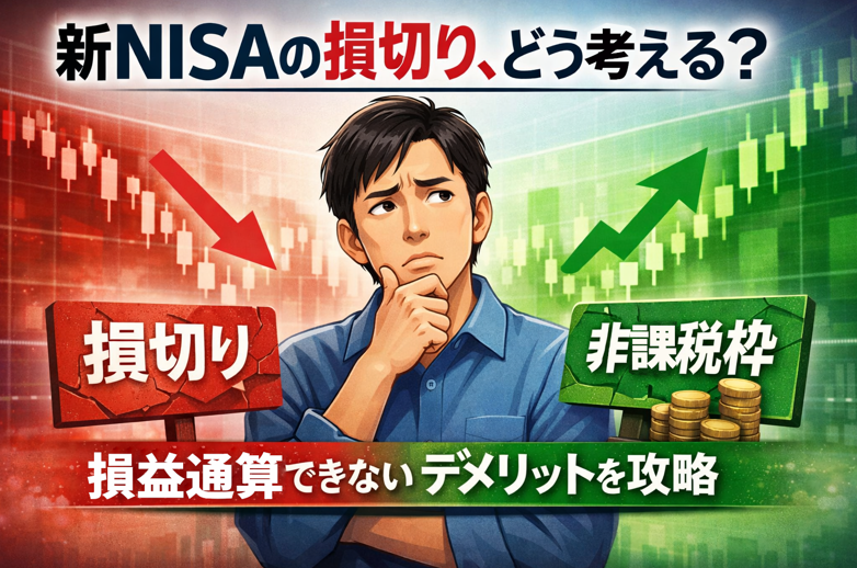 新NISAで損切りを考える投資家と損益通算できないデメリットのイメージ