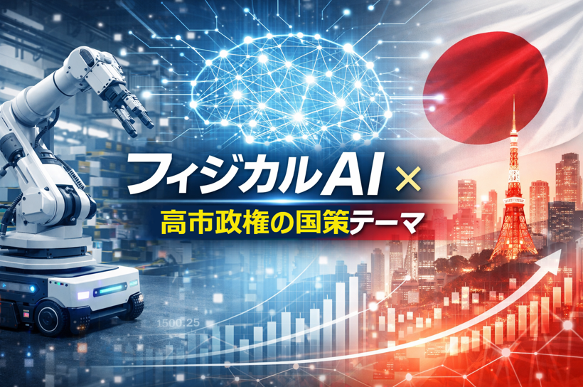 フィジカルAIが動く製造現場と高市政権の国策テーマを象徴するロボットとAIネットワークのイメージ
