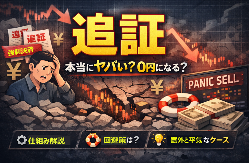 追証とは何か、0円になるリスクや強制決済の仕組みを解説するイメージ