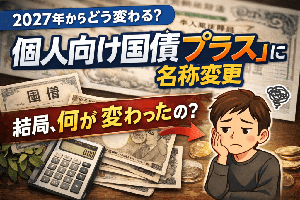 2027年から個人向け国債が個人向け国債プラスに名称変更されることを説明するイメージ
