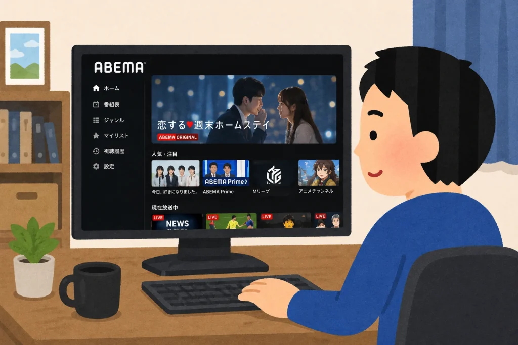 サイバーエージェントの株主優待でABEMAプレミアムを視聴する人物のイメージ画像