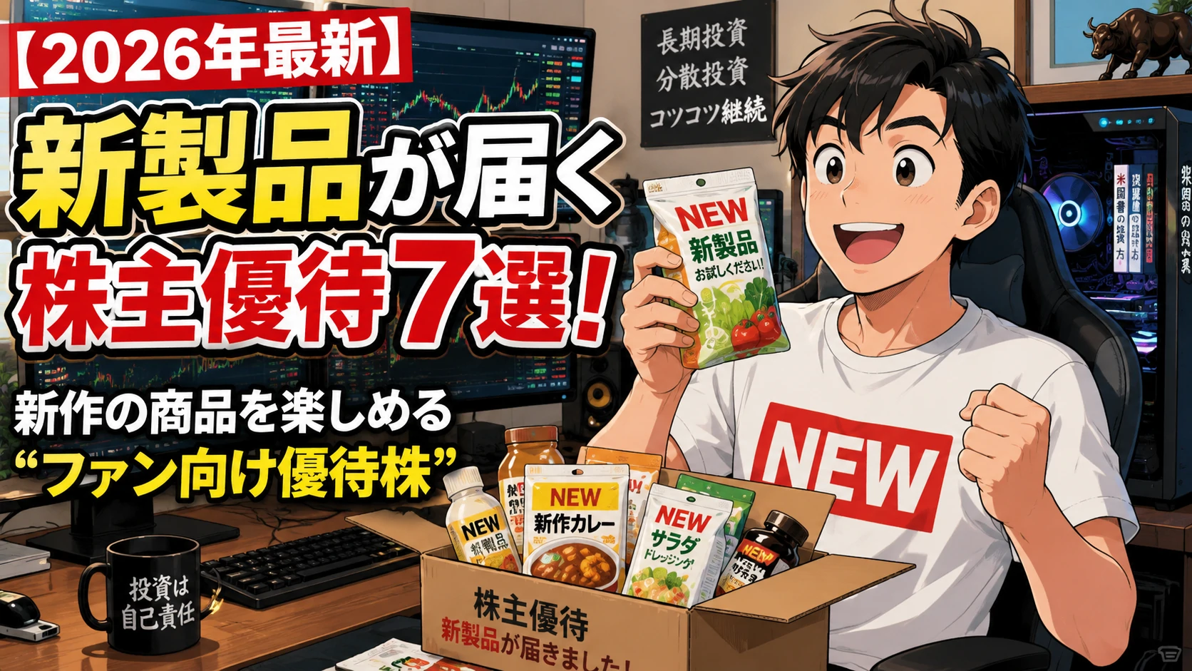 新製品が届く株主優待を喜ぶ個人投資家