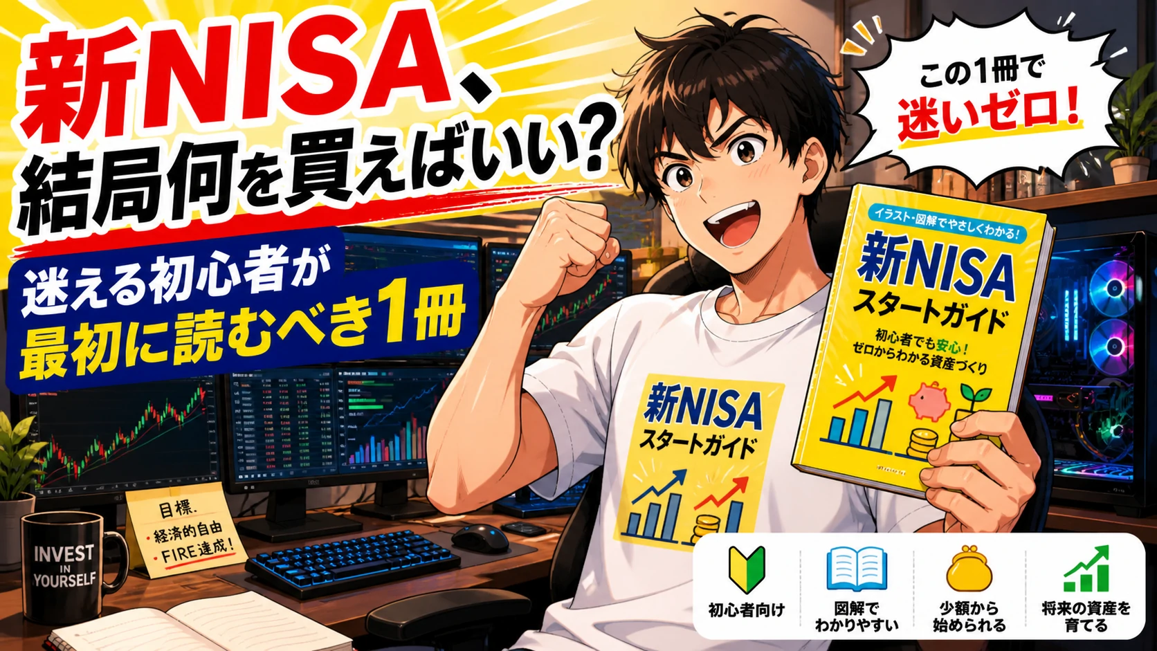 新NISA初心者が最初に読むべきおすすめ本と資産形成を目指す投資家のイメージ