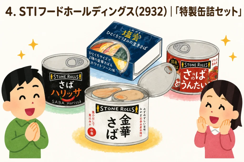STIフードHDの株主限定缶詰セット優待イラスト