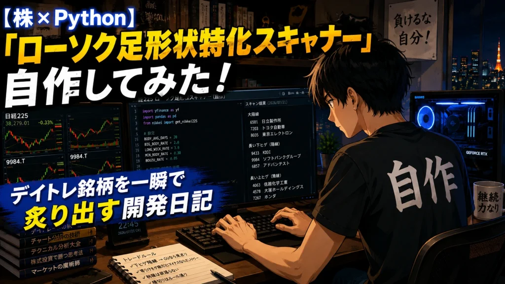 Pythonで自作した日経225ローソク足形状スキャナーを使ってデイトレ銘柄を選定する個人投資家